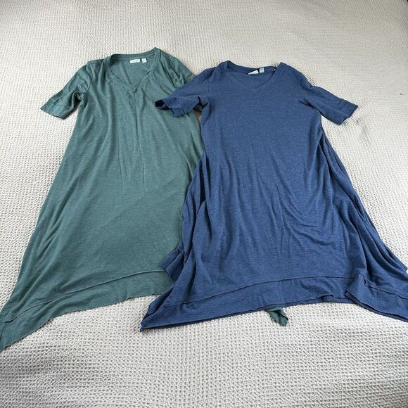 2! LOGO Lounge BY LORI GOLDSTEIN HANDKERCHIEF HEM JERSEY KNIT Dresses Small Cozy - Picture 1 of 14